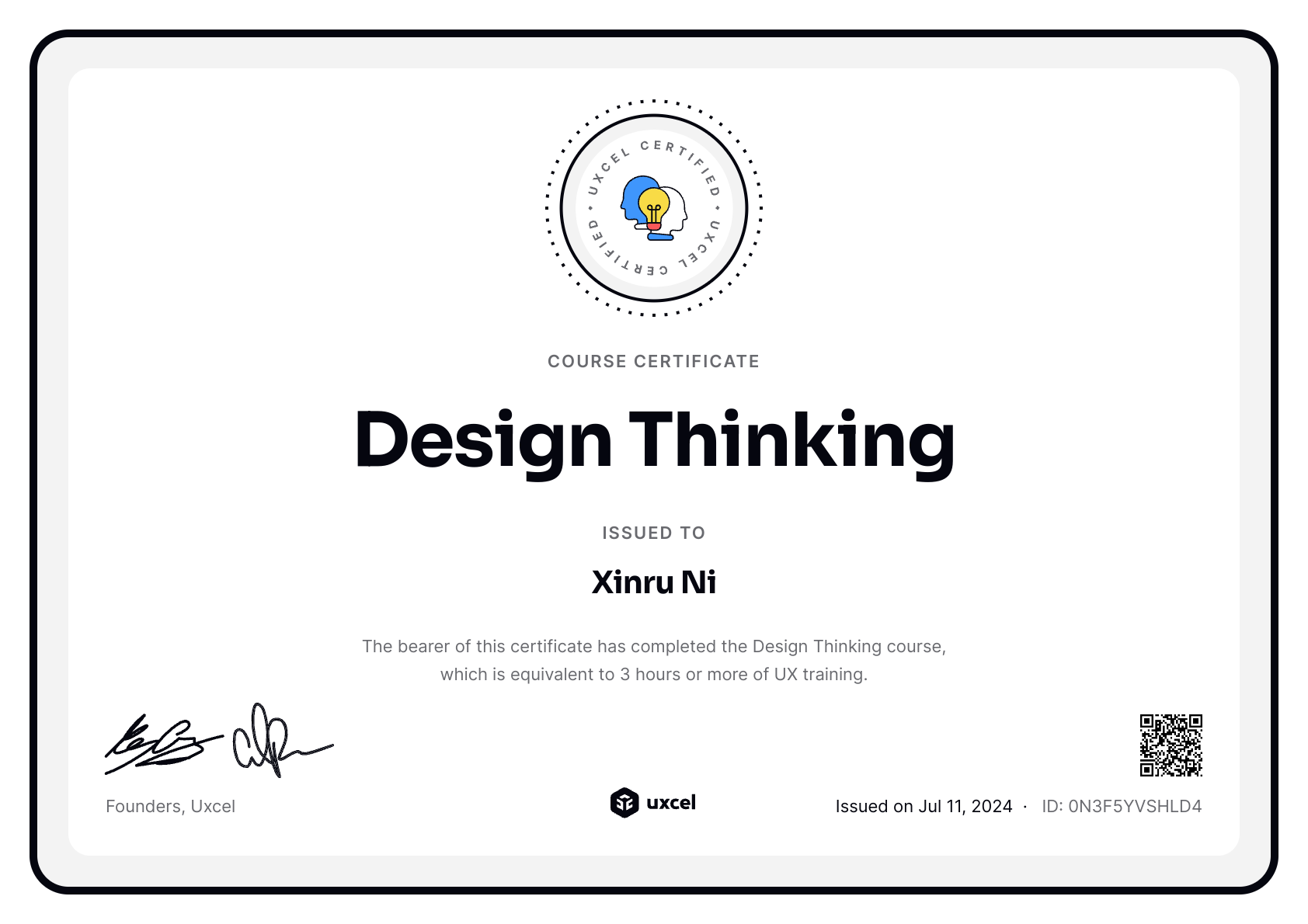 Xinru Ni's certificate